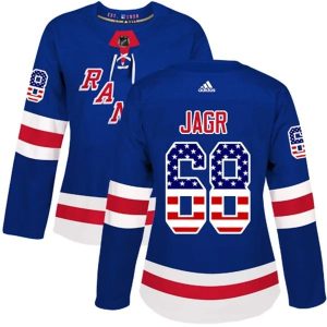 Damen New York Rangers Trikot Jaromir Jagr 68 Blau USA Flag Fashion Authentic